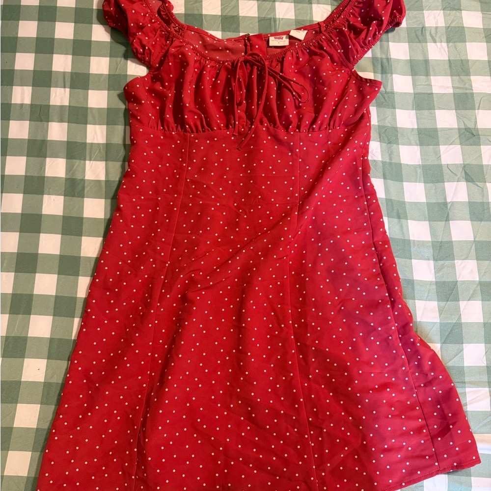 Levi's Red Cap Sleeve Dress with White Polka Dots